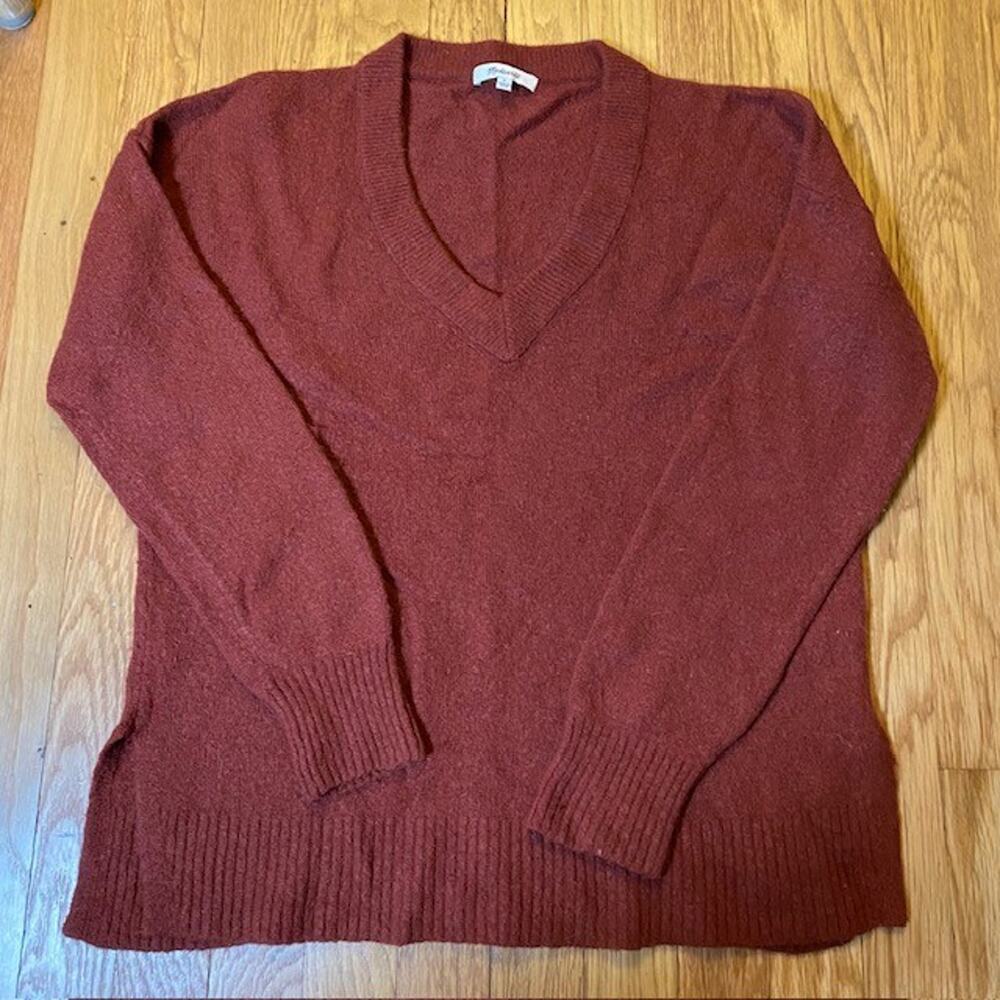 Madewell Rust Oversized Merino Alpaca Wool V Neck Womens Small Cozy Sweater